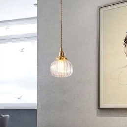 Glas Pendelleuchte Klar Rund Gerippt Kürbisform Lampe 1 Licht