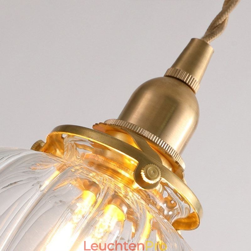 Glas Pendelleuchte Klar Rund Gerippt Kürbisform Lampe 1 Licht