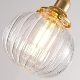 Glas Pendelleuchte Klar Rund Gerippt Kürbisform Lampe 1 Licht