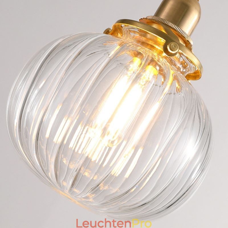 Glas Pendelleuchte Klar Rund Gerippt Kürbisform Lampe 1 Licht