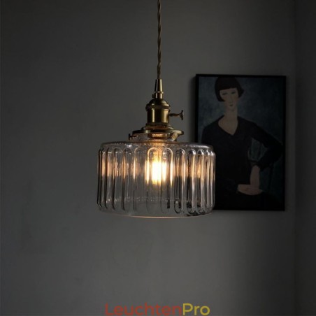 Jelly Jar Pendelleuchte aus klarem geripptem Glas mit Drehschalter Jelly Jar Pendelleuchte aus klarem geripptem Glas mit Drehschalter