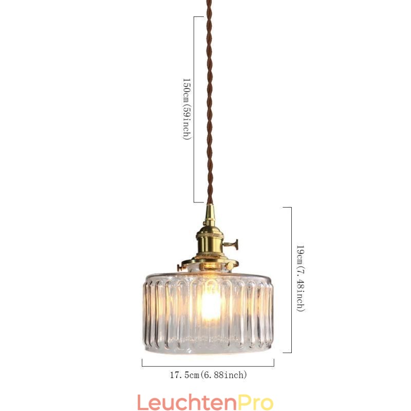 Jelly Jar Pendelleuchte aus klarem geripptem Glas mit Drehschalter