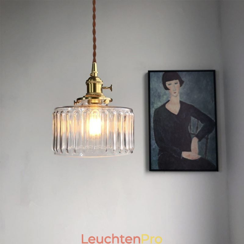 Jelly Jar Pendelleuchte aus klarem geripptem Glas mit Drehschalter