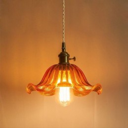 Vintage bunte gerippte Glas Pendelleuchte Blume Schatten Lampe mit Twist Switch Licht
