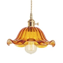 Vintage bunte gerippte Glas Pendelleuchte Blume Schatten Lampe mit Twist Switch Licht