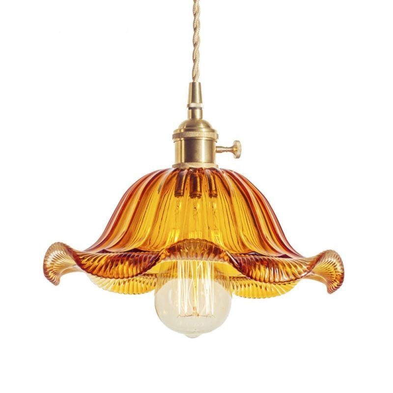 Vintage bunte gerippte Glas Pendelleuchte Blume Schatten Lampe mit Twist Switch Licht
