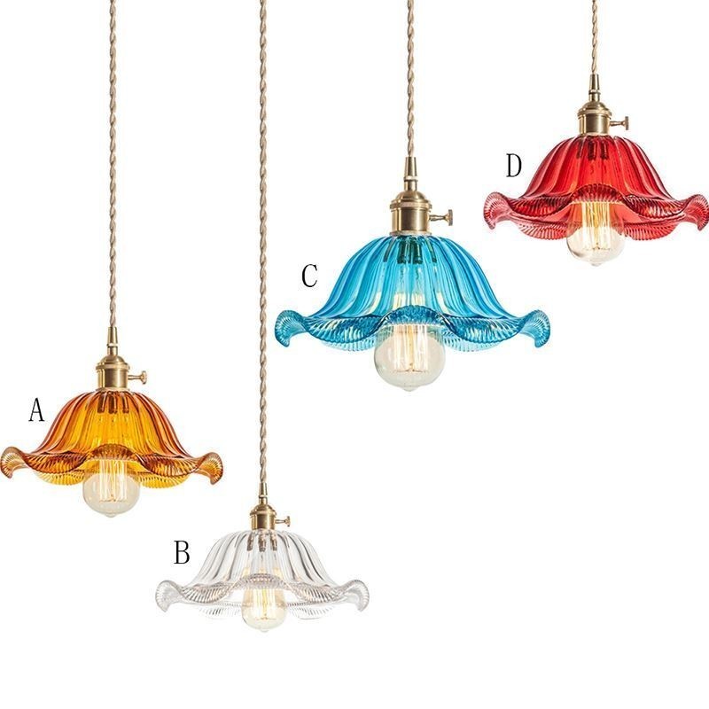 Vintage bunte gerippte Glas Pendelleuchte Blume Schatten Lampe mit Twist Switch Licht
