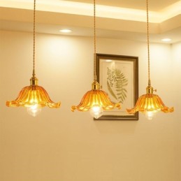 Vintage bunte gerippte Glas Pendelleuchte Blume Schatten Lampe mit Twist Switch Licht