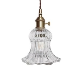 Pendelleuchte in Blumenform aus klarem geripptem Glas mit Drehschalter