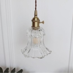 Pendelleuchte in Blumenform aus klarem geripptem Glas mit Drehschalter