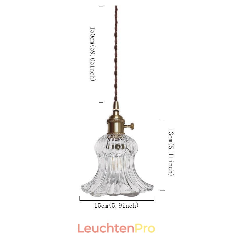 Pendelleuchte in Blumenform aus klarem geripptem Glas mit Drehschalter