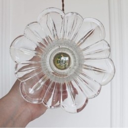Pendelleuchte in Blumenform aus klarem geripptem Glas mit Drehschalter