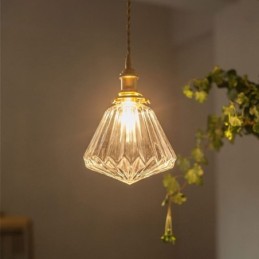 Pendelleuchte aus geripptem Glas mit klarem Diamant