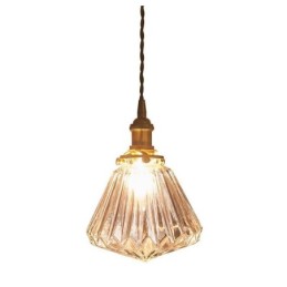 Pendelleuchte aus geripptem Glas mit klarem Diamant