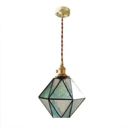 Geometrische Pendelleuchte im Bauernhausstil aus farbigem Glas