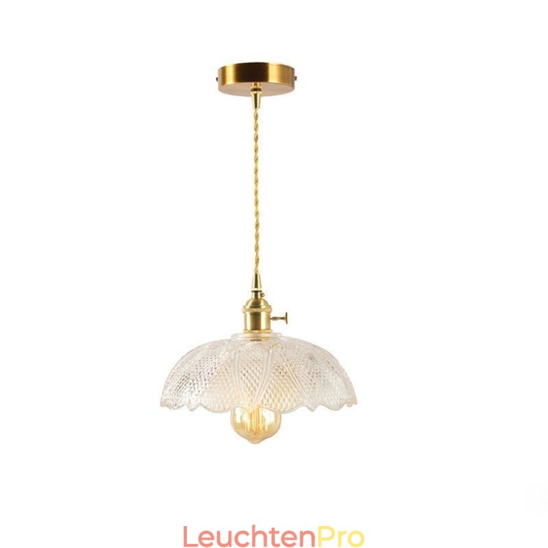 Große Deckenleuchte aus klarem geripptem Glas, Heimbeleuchtung mit Drehschalter, Lampe, wohltuendes, warmes Licht