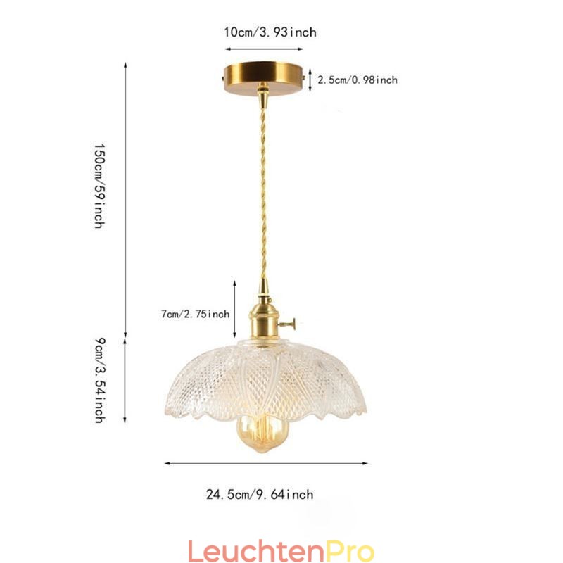 Große Deckenleuchte aus klarem geripptem Glas, Heimbeleuchtung mit Drehschalter, Lampe, wohltuendes, warmes Licht