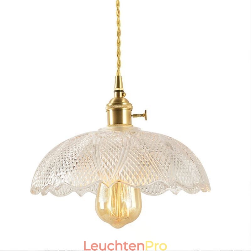 Große Deckenleuchte aus klarem geripptem Glas, Heimbeleuchtung mit Drehschalter, Lampe, wohltuendes, warmes Licht