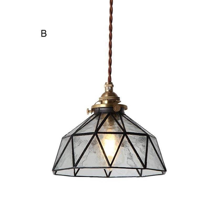 Geometrische Pendelleuchte aus Buntglas
