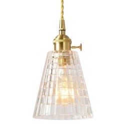Quadratische klare gerippte Glas Pendelleuchte Messing Lampe mit Drehschalter Beleuchtung