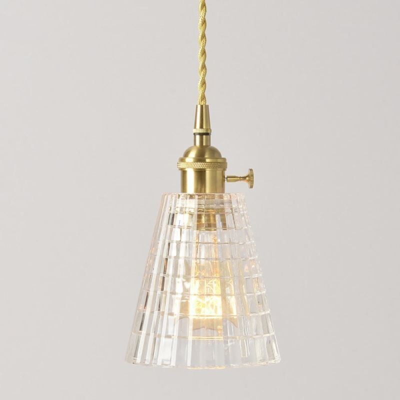 Quadratische klare gerippte Glas Pendelleuchte Messing Lampe mit Drehschalter Beleuchtung