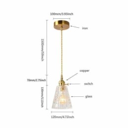 Quadratische klare gerippte Glas Pendelleuchte Messing Lampe mit Drehschalter Beleuchtung