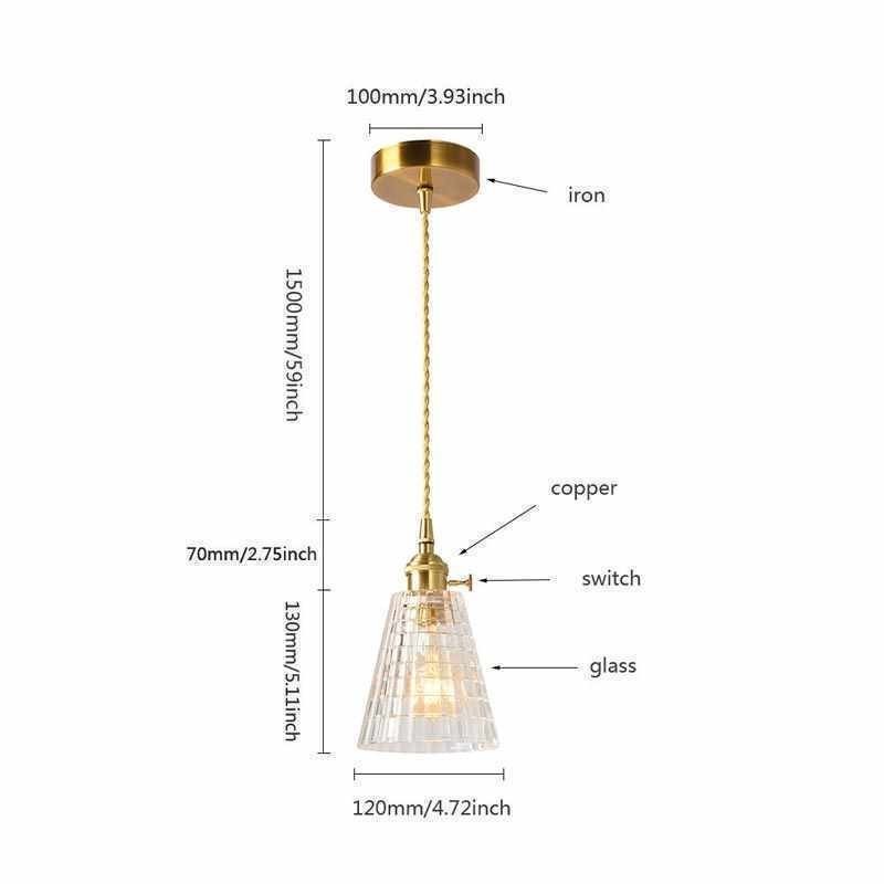 Quadratische klare gerippte Glas Pendelleuchte Messing Lampe mit Drehschalter Beleuchtung
