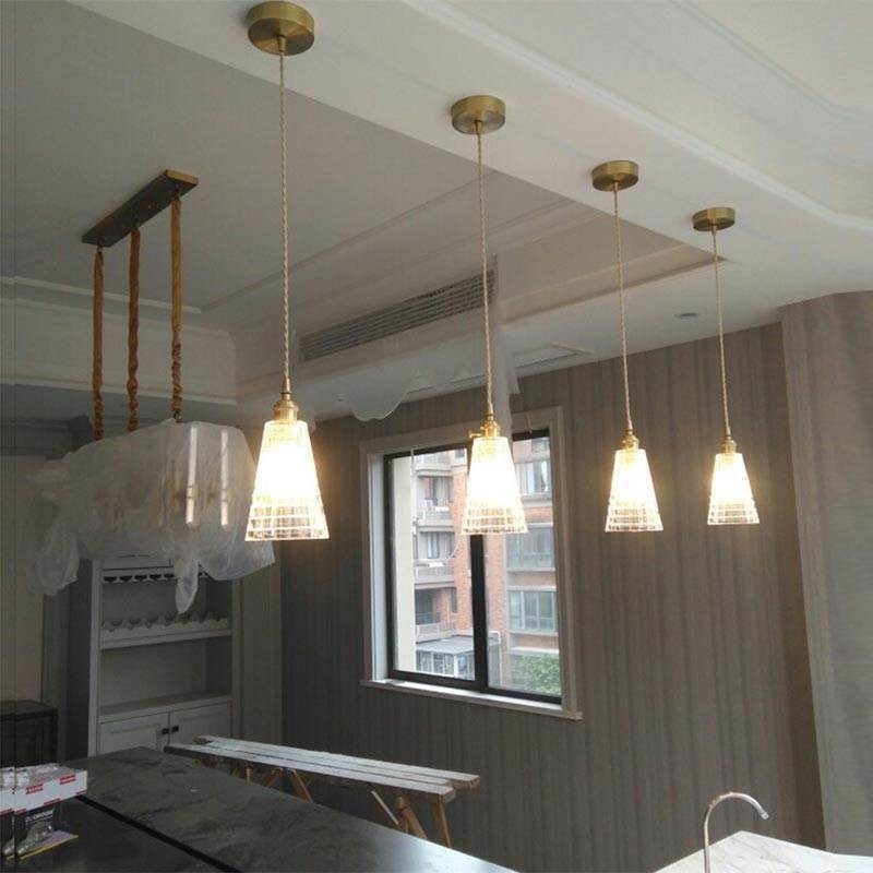 Quadratische klare gerippte Glas Pendelleuchte Messing Lampe mit Drehschalter Beleuchtung