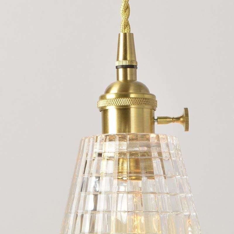 Quadratische klare gerippte Glas Pendelleuchte Messing Lampe mit Drehschalter Beleuchtung