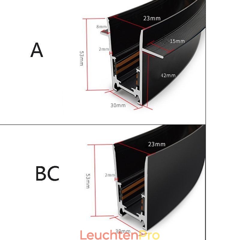 Einbauschienen für Schienenbeleuchtung, runde magnetische Schienenstreifen aus Aluminium