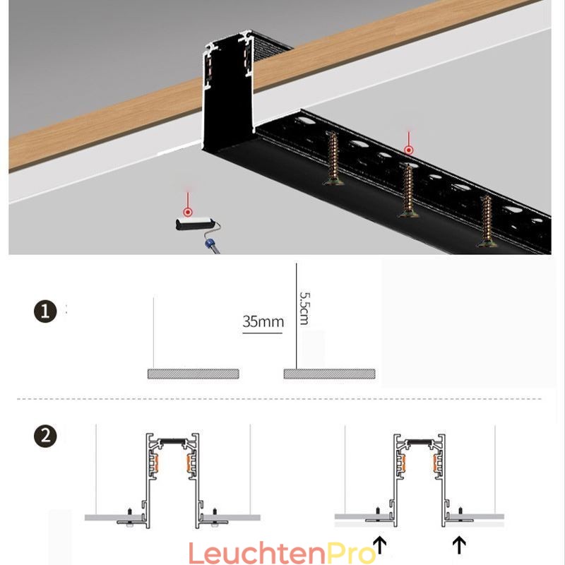Einbauschienenbeleuchtung Schienen Magnetisches Aluminium-Schienenoberflächenprofil Ultradünner Schienenlichtstreifen 100cm