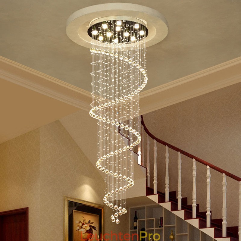 Spirale Moderne K9 Kristall Decke Anhänger Licht Indoor Kronleuchter Leuchten für Treppen Hohe Decke