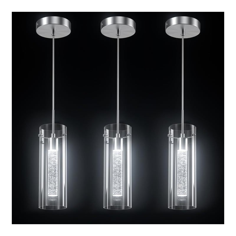 Künstlerische Pendelleuchte mit 3 Lichtern und Glasschirmen, Sockel mit G4-Glühbirne