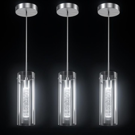 Künstlerische Pendelleuchte mit 3 Lichtern und Glasschirmen, Sockel mit G4-Glühbirne Künstlerische Pendelleuchte mit 3 Lichtern und Glasschirmen, Sockel mit G4-Glühbirne