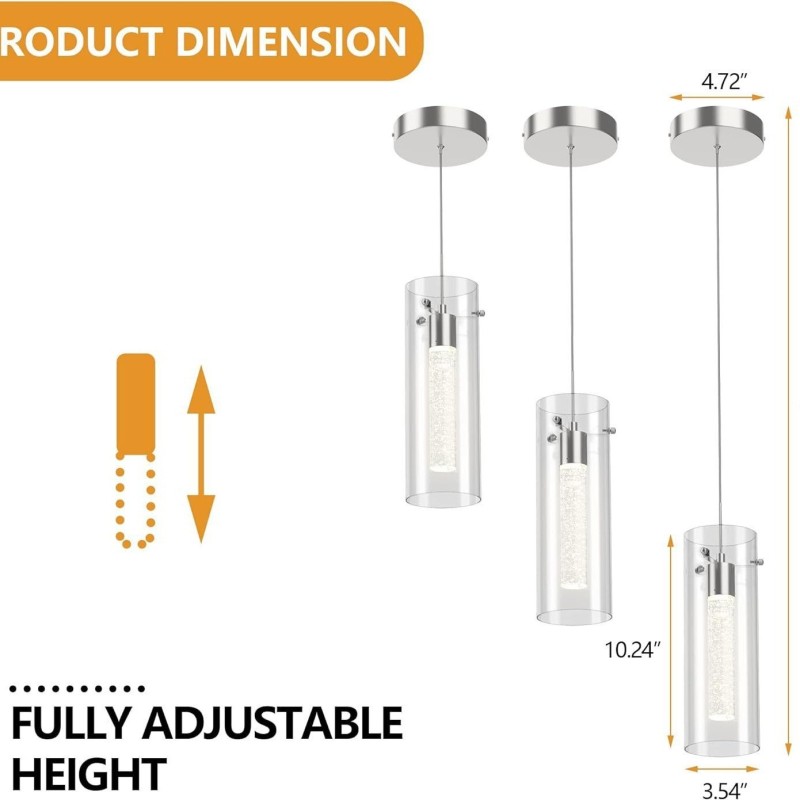 Künstlerische Pendelleuchte mit 3 Lichtern und Glasschirmen, Sockel mit G4-Glühbirne