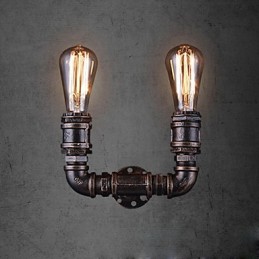 2 Lichter Vintage Metall Wasserrohr Wandlampe mit Edison Glühbirne