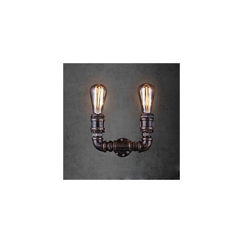 2 Lichter Vintage Metall Wasserrohr Wandlampe mit Edison Glühbirne