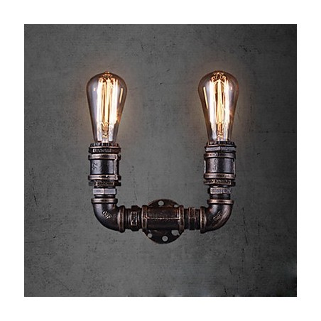 2 Lichter Vintage Metall Wasserrohr Wandlampe mit Edison Glühbirne 2 Lichter Vintage Metall Wasserrohr Wandlampe mit Edison Glühbirne