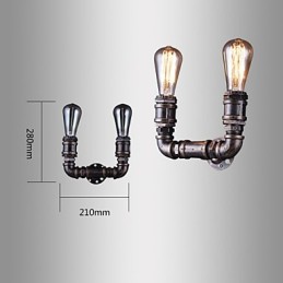 2 Lichter Vintage Metall Wasserrohr Wandlampe mit Edison Glühbirne