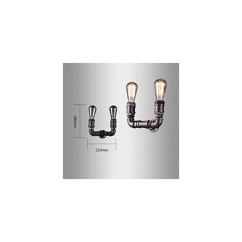 2 Lichter Vintage Metall Wasserrohr Wandlampe mit Edison Glühbirne