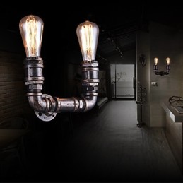 2 Lichter Vintage Metall Wasserrohr Wandlampe mit Edison Glühbirne