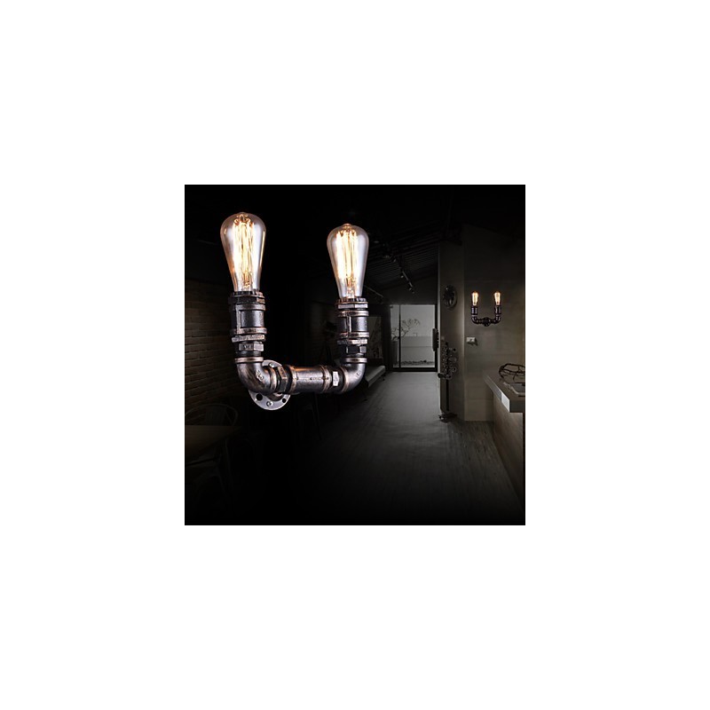 2 Lichter Vintage Metall Wasserrohr Wandlampe mit Edison Glühbirne