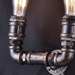 2 Lichter Vintage Metall Wasserrohr Wandlampe mit Edison Glühbirne