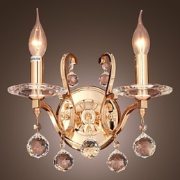 Goldene Kristall-Wandleuchte mit 2 Lichtern