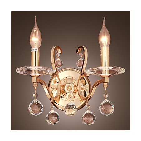 Goldene Kristall-Wandleuchte mit 2 Lichtern Goldene Kristall-Wandleuchte mit 2 Lichtern