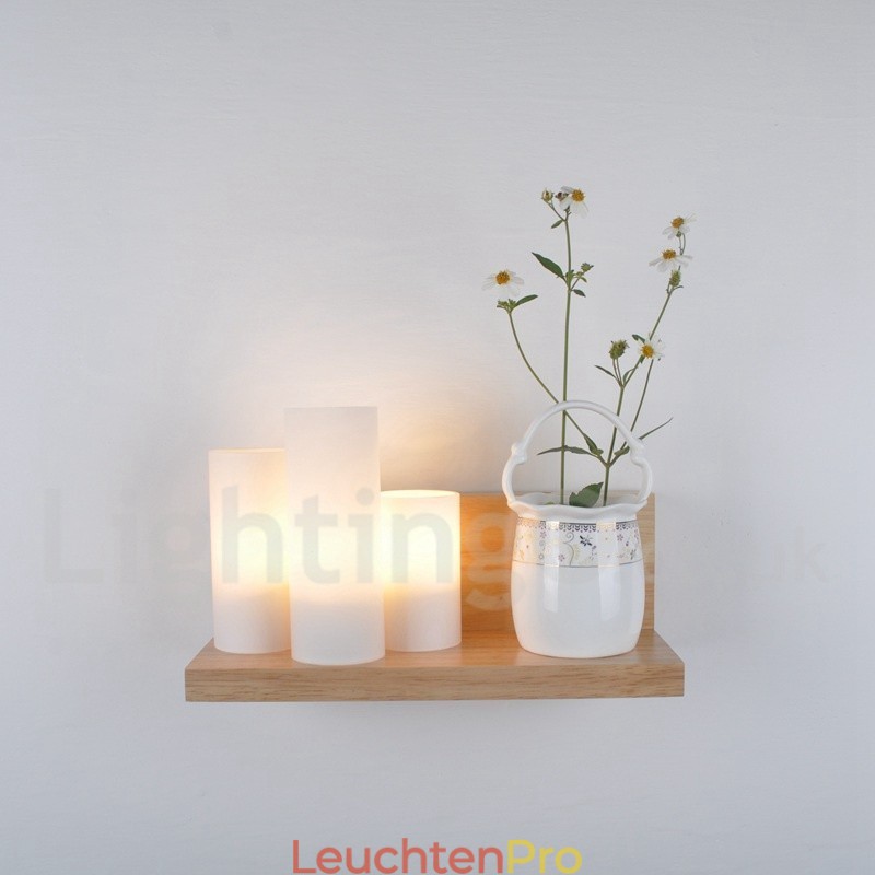 Mini-Stil Wandleuchten mit Glasschirmen Moderne zeitgenössische Holz Bambus Wandleuchte