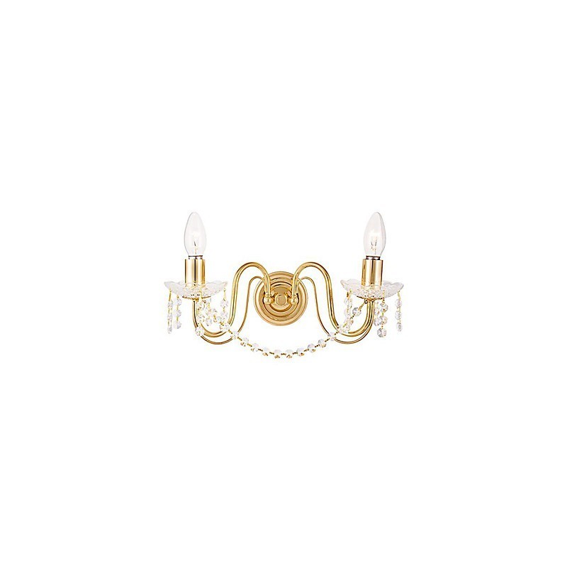 Goldene Kristall-Wandleuchte mit 2 Lichtern