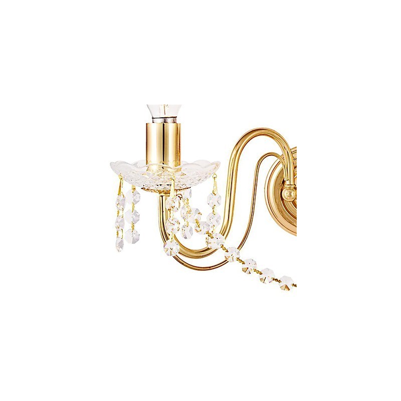 Goldene Kristall-Wandleuchte mit 2 Lichtern