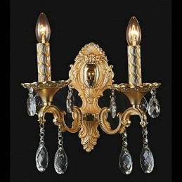 Goldene Kristall-Wandleuchte mit 2 Lichtern