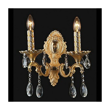 Goldene Kristall-Wandleuchte mit 2 Lichtern